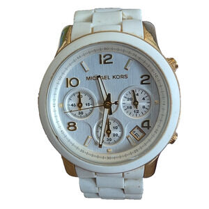 Michael Kors Watch White MK5145 Runway Chronograph Steel Fashion Boyfriend 2000s